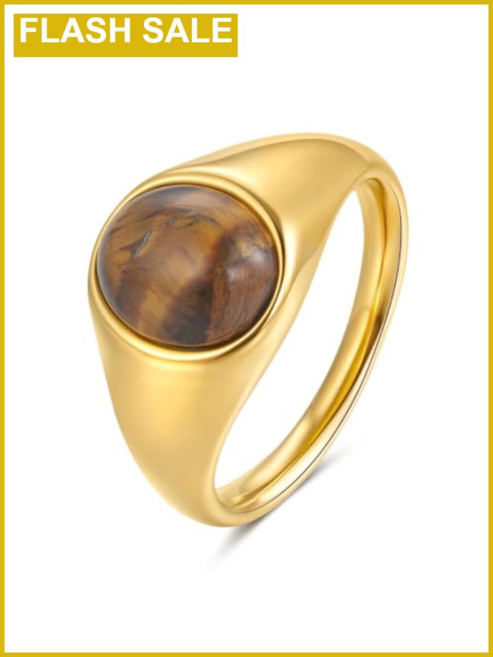 18K Gold Plated Stainless Steel Signet Ring Women Non Tarnish Gemstone